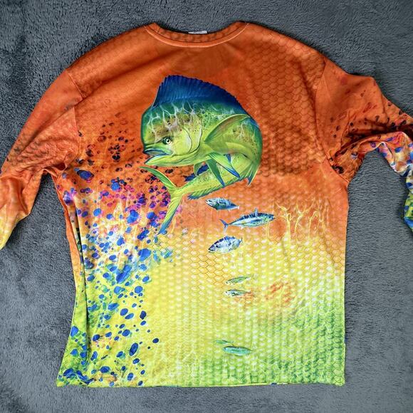Spicy Tuna Coastal Outfitter Mahi Mahi Fishing Shirt Men's XXL Orange Long Sleev - Picture 3 of 5